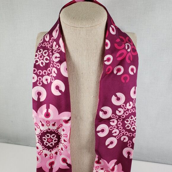 COACH Breast Cancer Awareness Slim Scarf Signature Logo Pink Red Silk Reversible - Picture 4 of 16